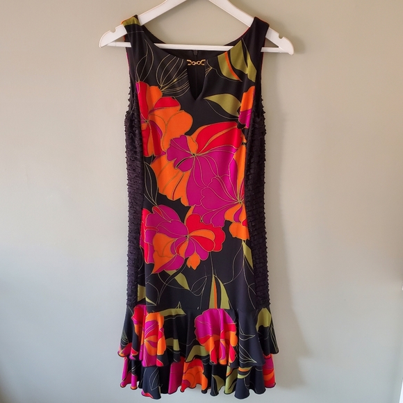 Joseph Ribkoff 6 Tropical Resortwear Vacation Silky Knit Flounce Hem Midi Dress - Picture 4 of 12